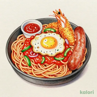 "洋食屋さんの"鉄板ナポリタン＆ジャンボ海老フライ