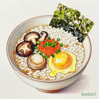 ホタテときのこの玉子雑炊~かねふく明太子付き~