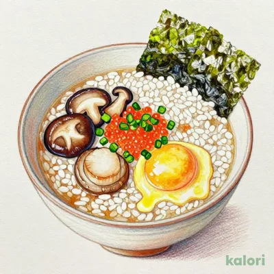 Scallop and Mushroom Egg Rice Porridge with Kanefuku Spicy Cod Roe
