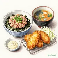 ねぎとろ丼とカキフライ膳