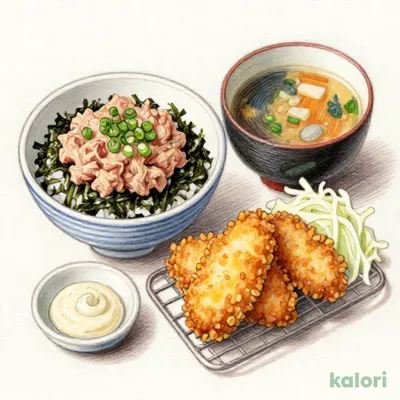 ねぎとろ丼とカキフライ膳