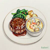 ハンバーグとシーフードグラタン