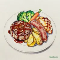 Mixed Grill: Hamburg Steak, Chicken, and Coarse Sausage
