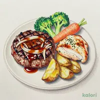 プロのひと品ロイヤル首席料理長監修リブアイソースハンバーグ&ハーブチキンのグリルコンボ