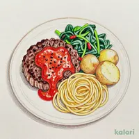 ペペロンチーノとトマトソースハンバーグ