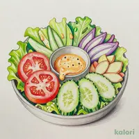 彩り野菜と有機生姜ドレッシングのメロメロサラダ
