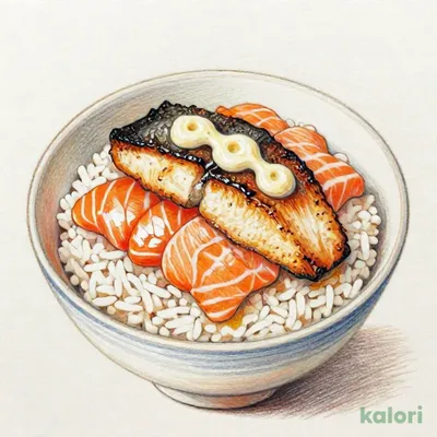 焦がしえんがわマヨネーズとサーモン丼