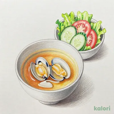 あさり味噌汁野菜サラダ