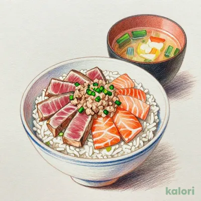 まぐろサーモンねぎとろ丼（味噌汁付き）