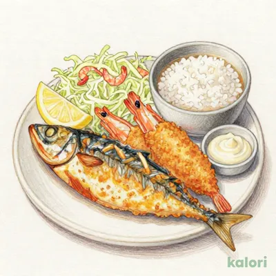 アジフライと海老フライ定食