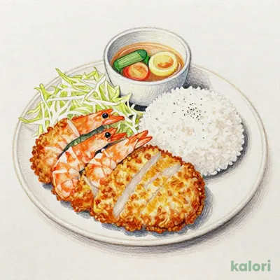 エビフライとヒレカツ定食