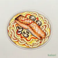 サーモンと秋茸 ハニーチーズクリームのおうどん