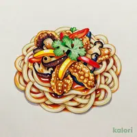 パクチー香る 秋茸とホルモン辛味噌のおうどん