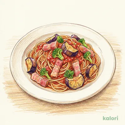 Chunky Eggplant and Bacon Ripe Tomato Pasta