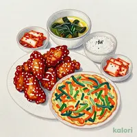 ヤンニョムチキンと海鮮チヂミ定食