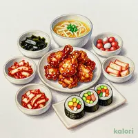 ヤンニョムチキンと野菜のキンパ定食