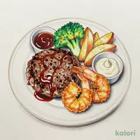 手ごねハンバーグ＆エビフライ