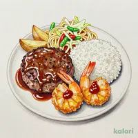 Hand-Kneaded Hamburg Steak and Fried Shrimp Bento