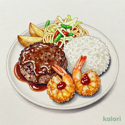 手ごねハンバーグ＆エビフライ弁当