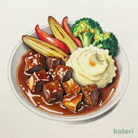 Special Beef Stew with Mashed Potatoes and Flame-Grilled Vegetables