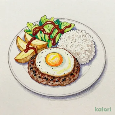 目玉焼き手ごねハンバーグプレート