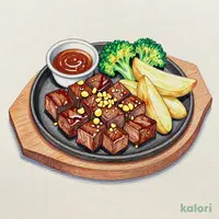 Flame-Grilled Cut Steak with Wasabi and Garlic Chips