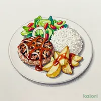 手ごねハンバーグ＆グリルチキンプレートランチスープバー付、ライス大盛り無料
