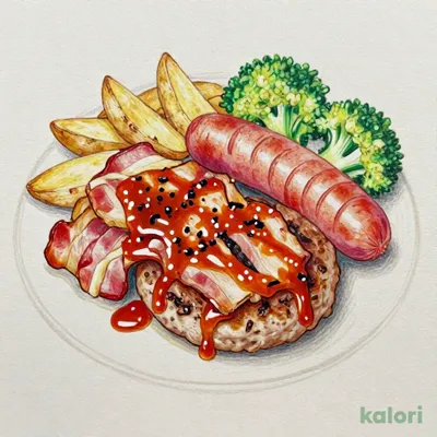 麻辣ソース付 大俵ハンバーグのトリプルグリル