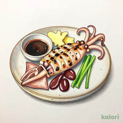 Grilled Squid Guts on Ceramic Plate