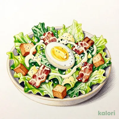 半熟玉子とベーコンのシーザーサラダ