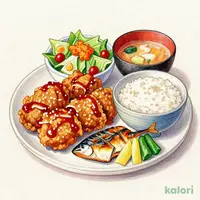 熟成鶏の唐揚げめんたい風味＆焼き塩さば定食