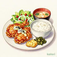 熟成鶏の唐揚げめんたい風味＆長崎県産アジフライ定食