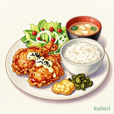 熟成鶏の唐揚げめんたい風味＆長崎県産アジフライ定食