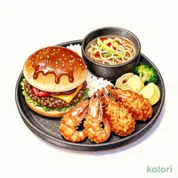 ハンバーグとエビフライとから揚げの人気トリオ定食