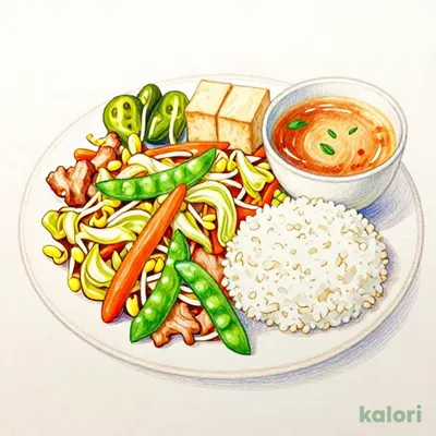 Stir-Fried Meat and Vegetables Set Meal
