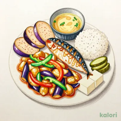 Soy Meat with Miso Eggplant and Grilled Fish Set Meal