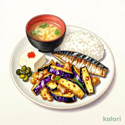 なす味噌と焼魚の定食