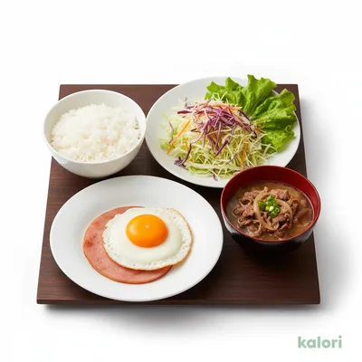 ハムエッグ牛小鉢定食