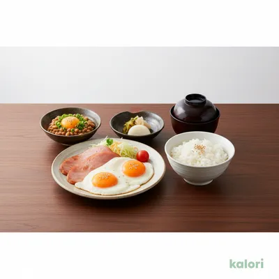 Wハムエッグ納豆定食