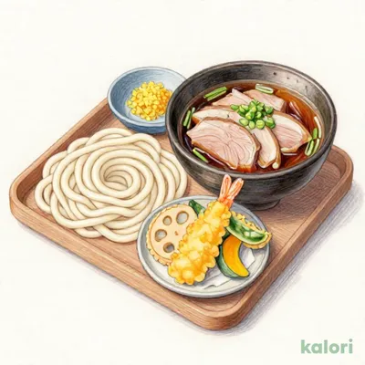 厚切り鴨せいろうどん　と小天ぷら