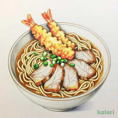Yumean Special Pork Curry Soba with Shrimp Tempura