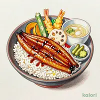 Premium Grilled Eel Rice Box with Mini Tempura Set (with Soup, Pickles, and Side Dish)